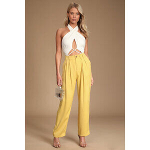 Lulus Sophisticated Take Yellow High-waisted Trouser Pants - Size S